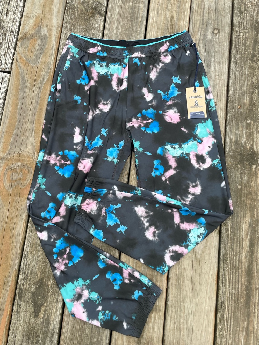 chubbies Black Tie-Dye Sweatpants with Blue & Pink Accents